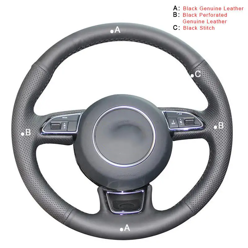Genuine Leather Автомобильная оплетка на руле для Audi A3 A4 A5 A6 A7 Allroad RS 7- S6 S7 2013- S8 2013 Автомобильные Чехлы На колеса - Название цвета: Genuine Leather