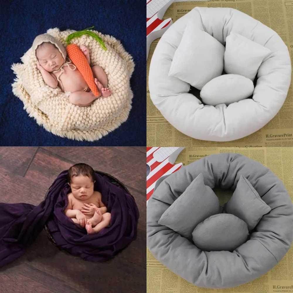 

Comfortable 4Pcs/Set 2 Colors Baby Newborn Pillow Basket Filler Wheat Donut Photography Props Set