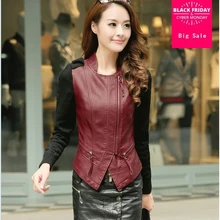 Осенний свитер рукавом Кожаная Вышивка короткая заметка приталенная кожаная куртка женская куртка Модные модели w1005