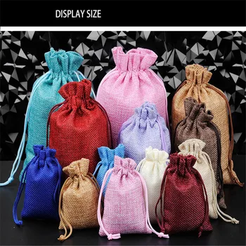 

10PCS NewDesign Vintage Natural Burlap Hessia Gift Candy Bags Wedding Party Favor Pouch Jute Gift Daily supplies Packaging Bags