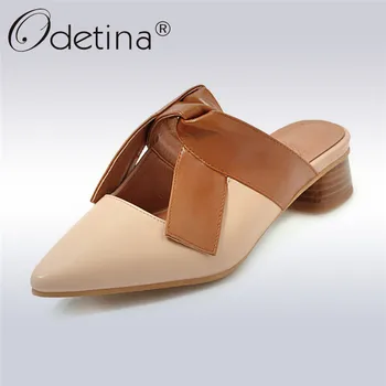 

Odetina Fashion Bow-tied Women Mules Pointed Toe Convenient Slip-on Low Heels Sandals Street Style Women Slippers Spring Summer