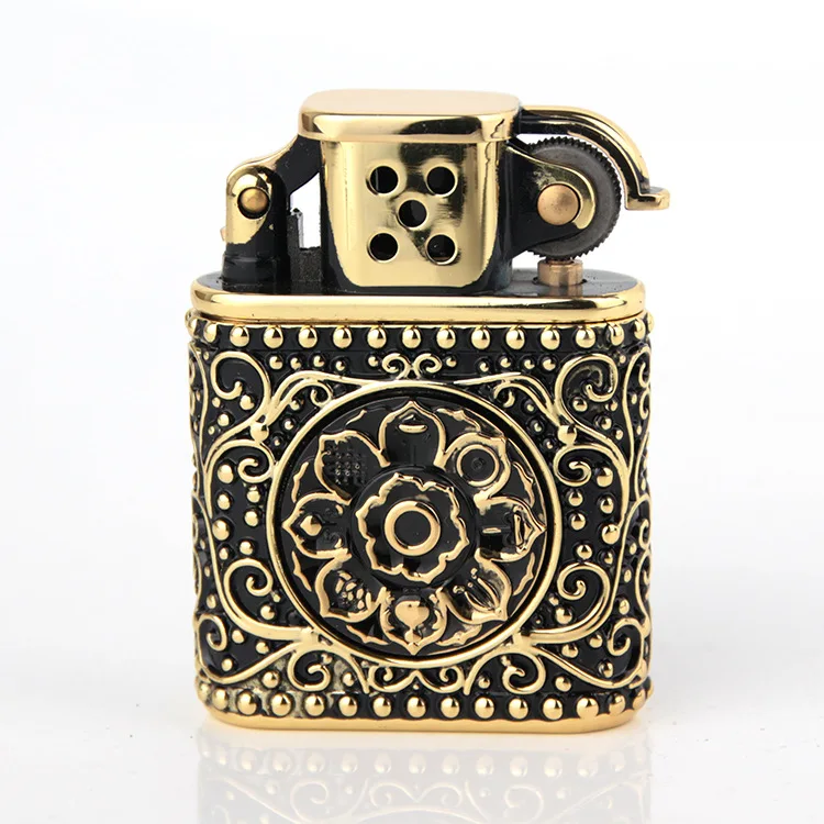 

Black Golden flower Chief Gas Cigarette Lighter Cigarettes Kerosene Flint Petrol Vintage Gasoline Lighter Oil Petrol Refillable