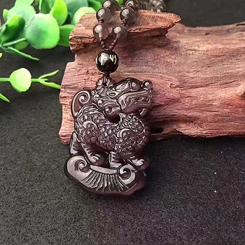 

Natural obsidian pendant obsidian ice color obsidian ice crystal obsidian ice color double-sided unicorn pendant