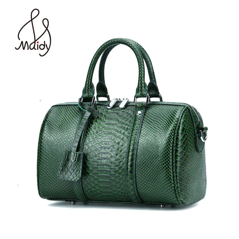 Maidy Womens Ladies Luxury Genuine Leather Serpentine New Suture Boston Bag Handbag Tote Crossbody Shoulder Bags High Quality