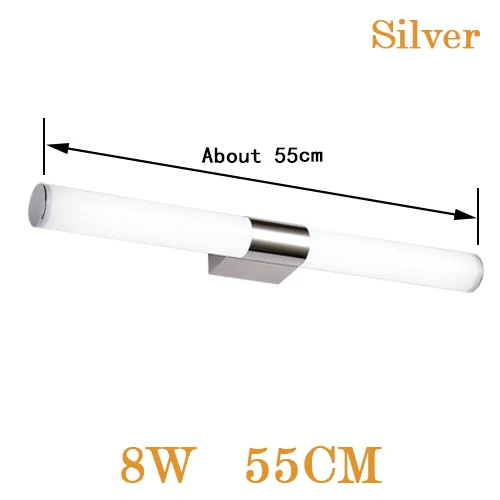 Современный светодиодный светильник для зеркала промышленный настенный светильник 8 Вт 12 Вт нержавеющая сталь 20 в 110 В освещение в помещении Водонепроницаемый Макияж для ванной комнаты - Цвет абажура: Silver 8W 55CM