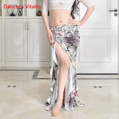 New Practice Belly Dance Costume Milk Silk flower elegant Long Skirts - Цвет: Black 2