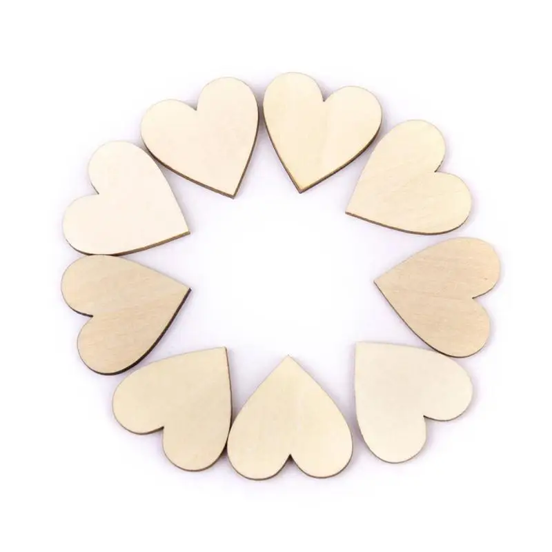 100pcs 20mm Blank Heart Decoration Wood Craft Flatback Scrapbooking Decoration For DIY Crafts Embellishments