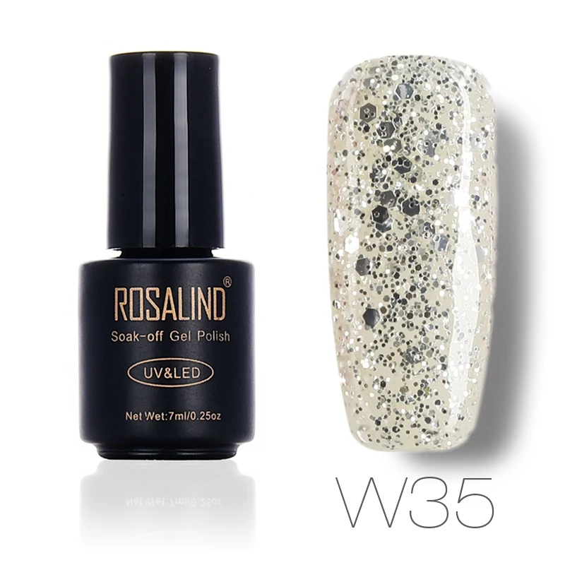 Rosalind светодио дный led Soak Off гель для ногтей Косметика Высокое качество 7 мл пигмент Серебро Золото Синий Блеск алмаз УФ гель лак для ногтей - Цвет: W35