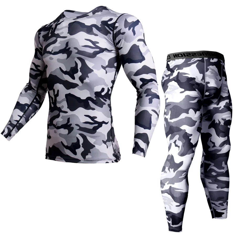 Мужская камуфляжная спортивная одежда, детский компрессионный костюм, Rasgh gard, колготки, футболка, леггинсы, Спортивная рубашка, мужской спортивный костюм, фитнес, ММА S-4XL - Цвет: Camouflage suit  2