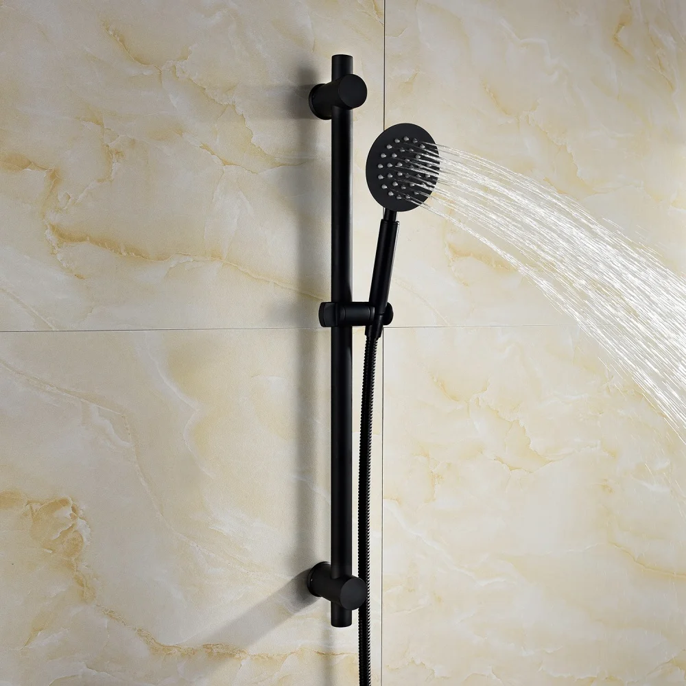 Ciencia Stainless Steel Black Shower Set With 1.5m Shower Hose Faucet Hand Sliding Bar For Bathroom Washroom