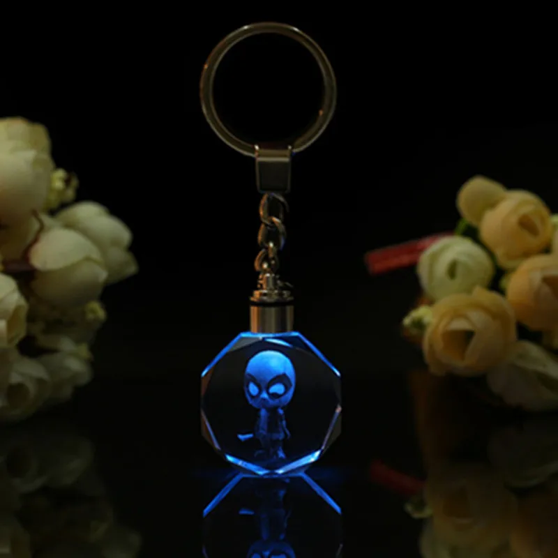 

Cartoon Deadpool LED Colorful Light Crystal Frozener Key Chain Super Q style Anime Keychain Keychain Illuminated Keyring K-077