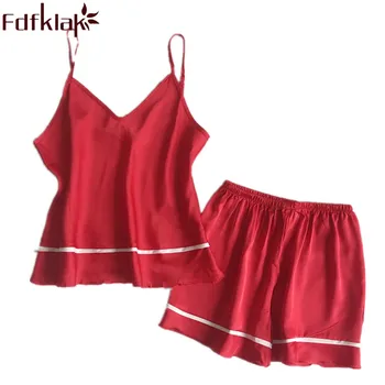 

Summer 2019 Silk Pajamas Women's Silk With Shorts Sleep Clothing Sleepwear Sexy Pijama 2 Pcs Pyjama Femme Home Clothes Fdfklak