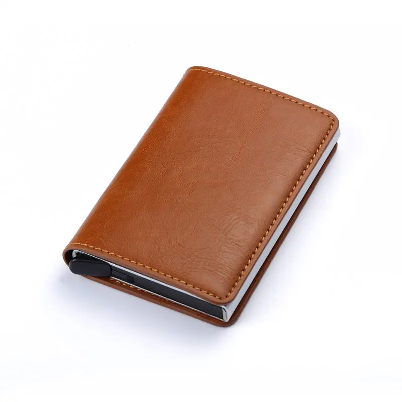 الحماية ضد السرقة Rfid حجب محفظة حامل بطاقة الائتمان المعدنية التلقائي مرونة خمر محفظة الألومنيوم بو الجلود تمرير ميناء حامل