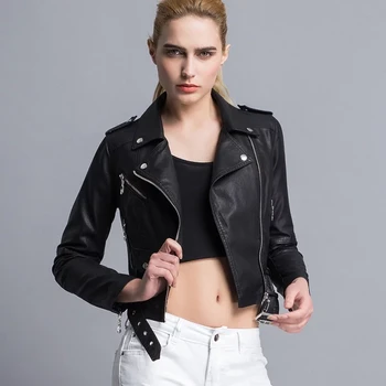 

High Fashion Brand PU Leather Jacket Women Short Zipper Biker Jacket 2019 New Collection Spring Faux Leather Black Pink Red Coat