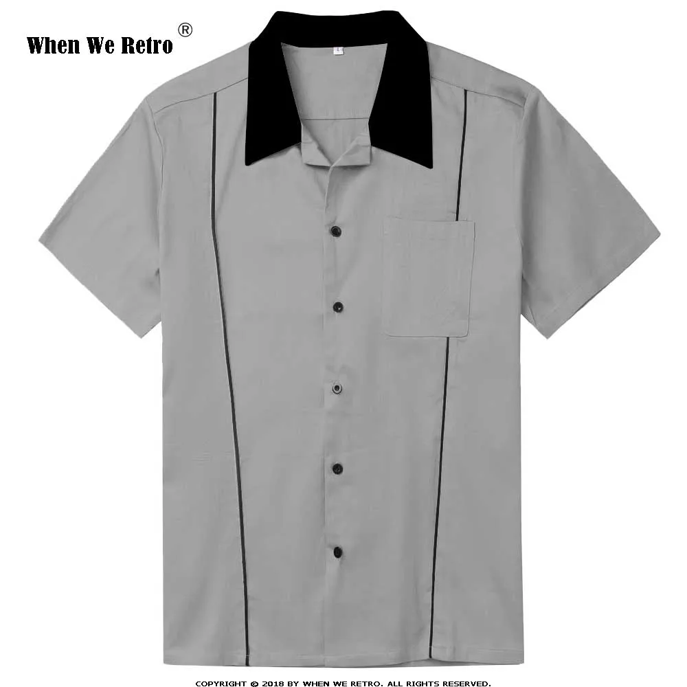 

When We Retro 2019 Grey Brown Green Men Shirt ST118 Cotton Button Up Classic Retro Bowling Shirt Plus Size short sleeve shirts