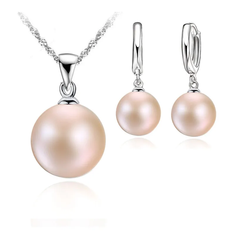 Высокое качество, женские круглые подвесные украшения, набор, 925 пробы, серебряное ожерелье, серьги, вечерние, свадебные - Окраска металла: Pink