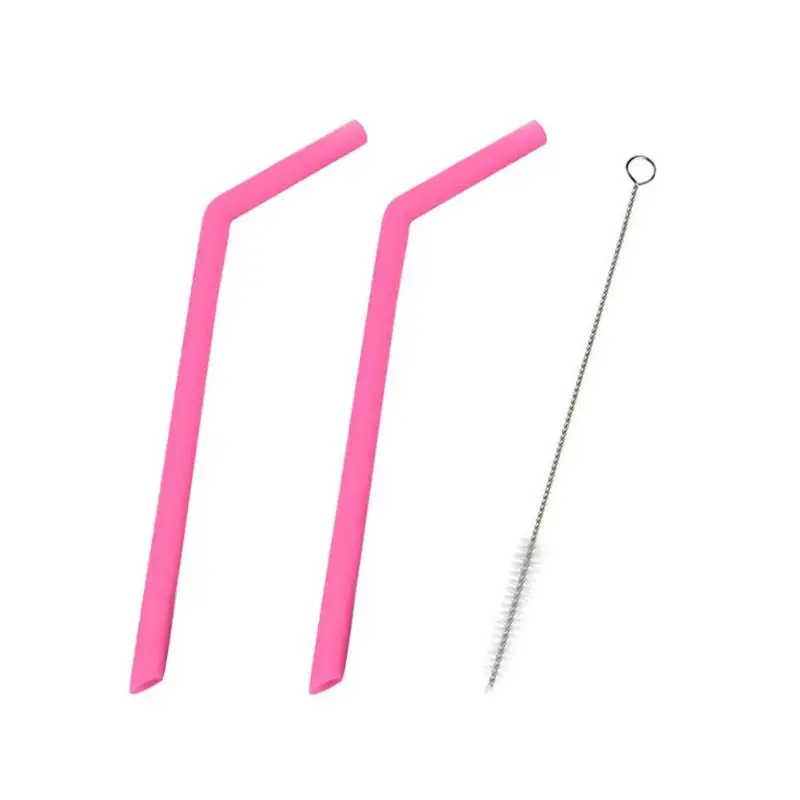 Silicone pink 3/5 шт/набор из нержавеющей стали прямые согнутые Соломинки+ чистящая щетка питьевой инструмент с чистящей щеткой Dinking соломинки бар аксессуары - Цвет: Silicone pink