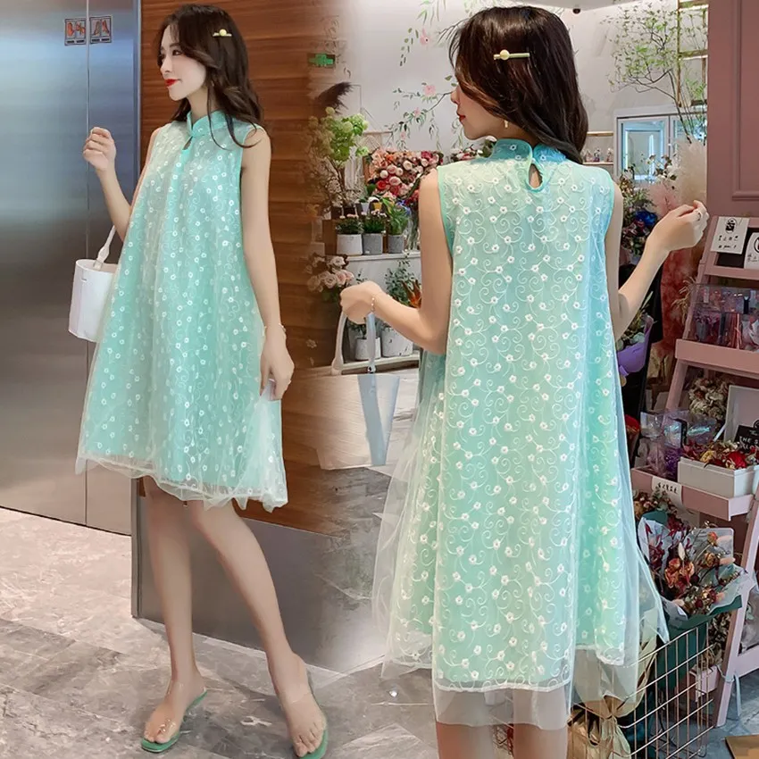 

2019 new maternity dress summer dress pregnant women sleeveless dress Korean fashion lace pregnancy skirt