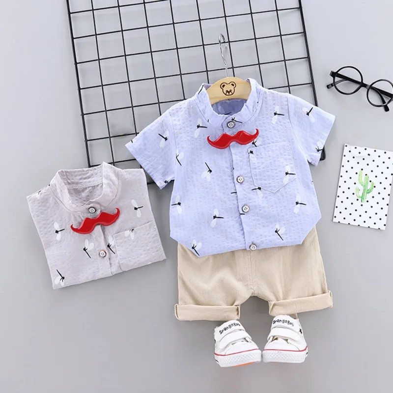 

2Pcs/set Lovely Summer Baby Boys Short Sleeve Dragonfly Print Tops Blouse T-shirt+Shorts Casual Outfits Sets