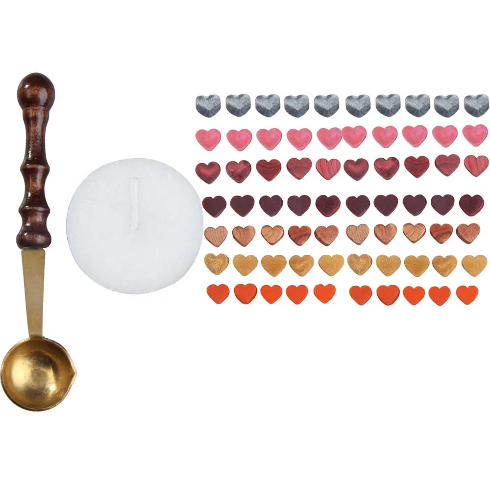 

1 Set Heart Shape Sealing Wax Beads with Melting Spoon Candle 12 Colors BS