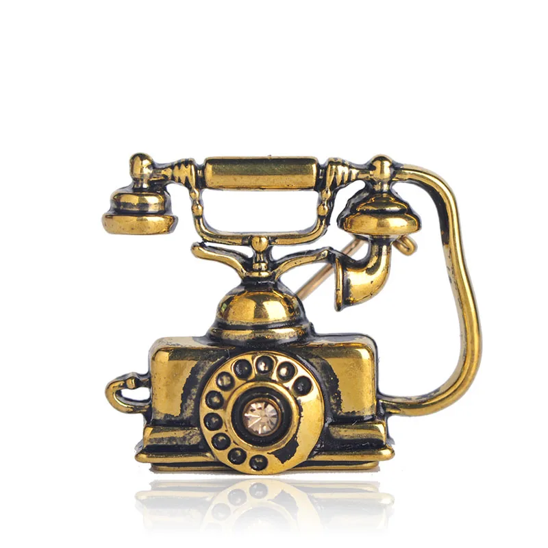 FUNMOR античный стационарный проводной телефон Форма Броши для женщин и мужчин винтажные сувениры подарки украшения одежды яркая эмалированная брошь - Окраска металла: Antique Gold Color