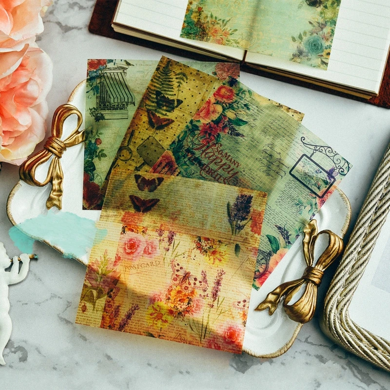 

Hot 10pcs/Set 4inch Vintage Vellum Self-adhesive Stickers for Scrapbooking Happy Planner Card Making Journal Project