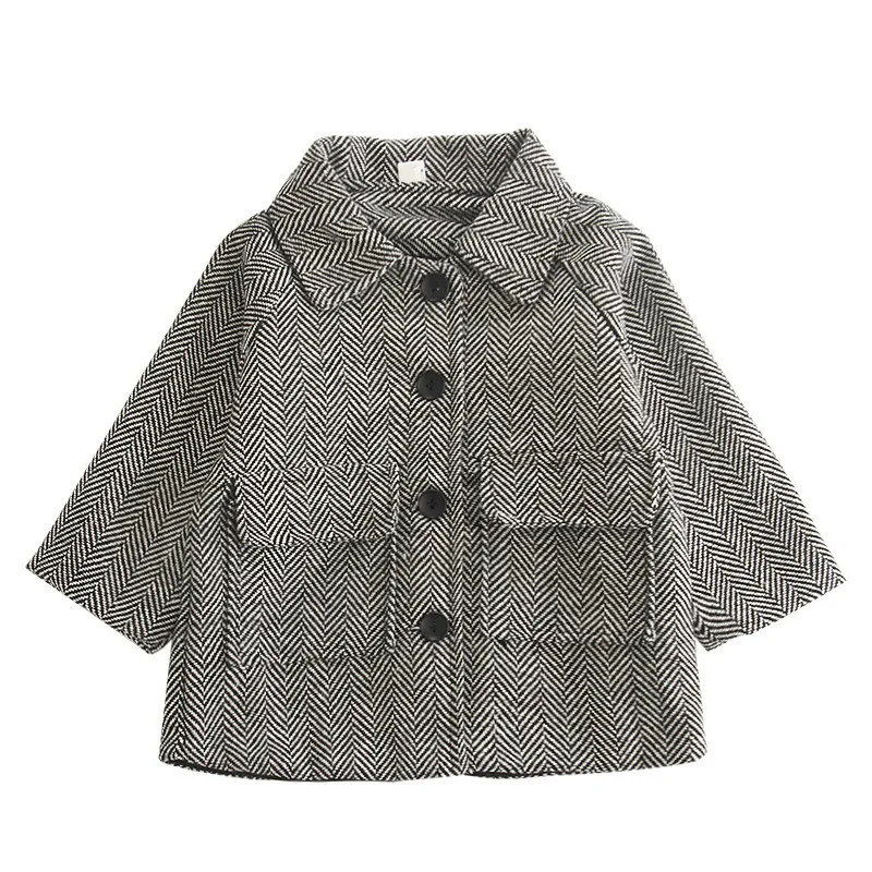 

Dulce Amor Girls Woolen Coats Outerwear 2019 Spring Gray Lattice Kids Jackets Winter Clothes Fashion Baby Girl Windbreaker