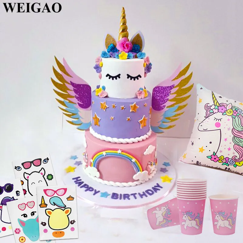 

WEIGAO Unicorn Wings Cake Toppers Unicorn Birthday Cake Decorating Flags Unicornio Festa Decor Unicorn Toppers Party Supplies
