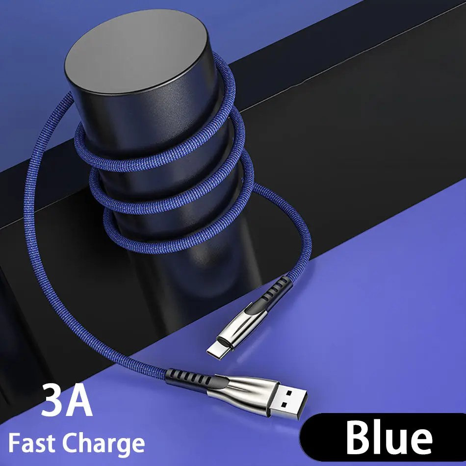 Тип usb C кабель для быстрой зарядки и 3A зарядный кабель для передачи данных для Xiaomi Redmi samsung huawei мобильный Зарядное устройство Тип C USB Дата-кабель, шнур адаптера - Цвет: Blue