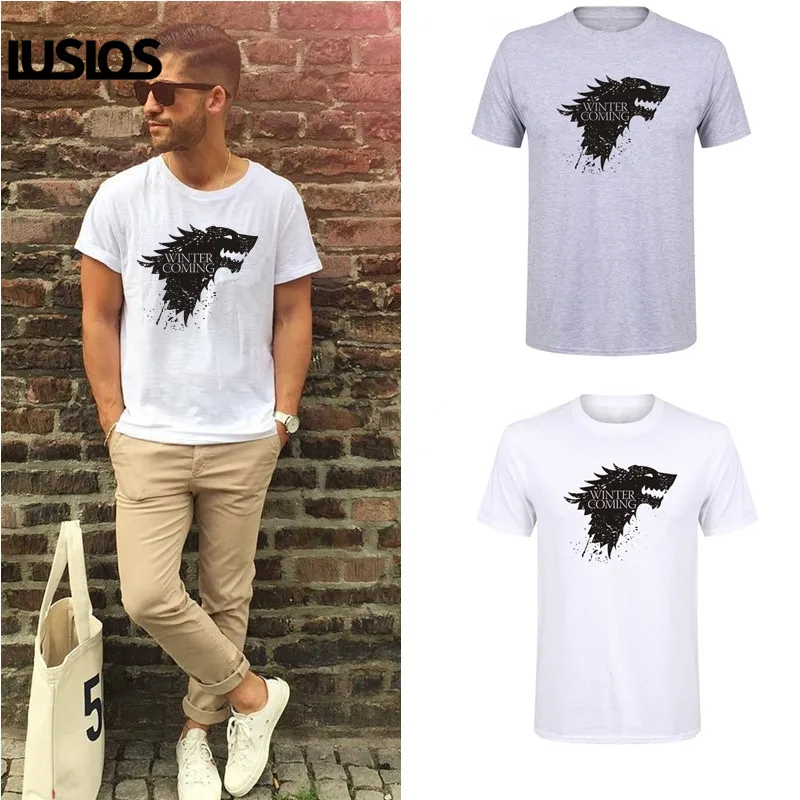 

LUS LOS cotton short sleeve Men casual men Tops Tees WINTER IS COMING MEN T shirt