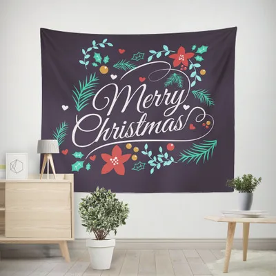 

HAPPY NEW YEAR MERRY CHRISTMAS and CHRISTMAS TREE Tapestries Hanging Wall Tapestry Landscape Decorations For Home Shawl JDTAC24