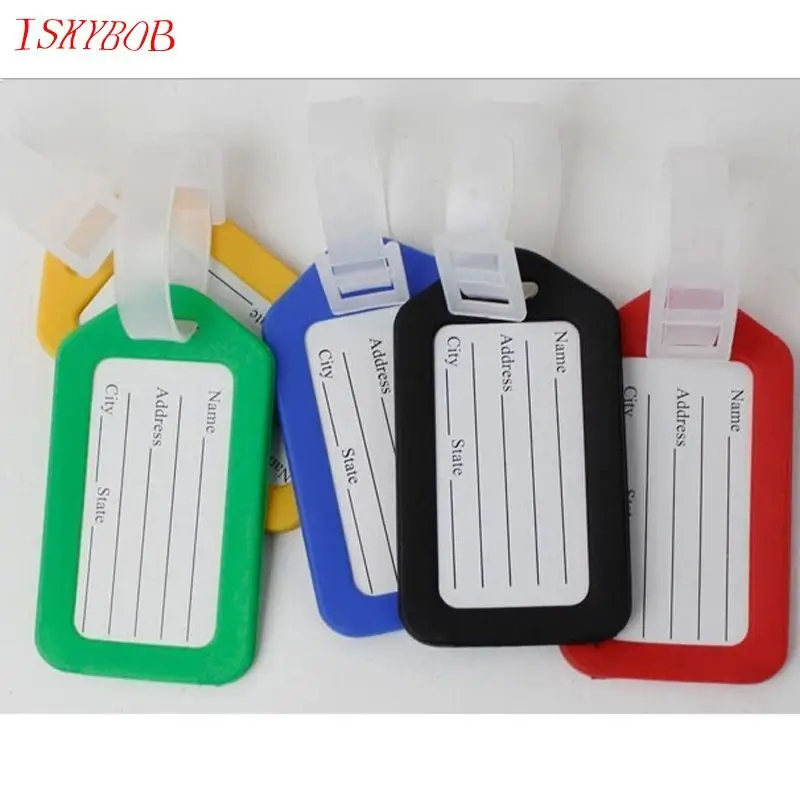 1 pc Random Color Hot Sale Plastic Luggage Tag Holder Labels Strap Name Address ID Suitcase ...