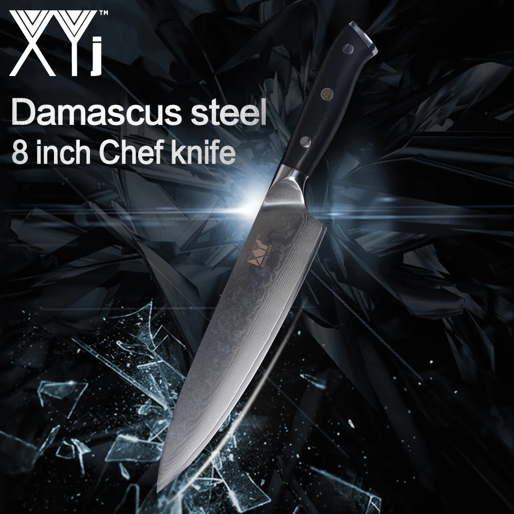  XYj Kitchen Knife Black G10 Handle Japanese Damascus Steel Sharp Blade 8 inch Chef 7 inch Santoku K - 32863023667