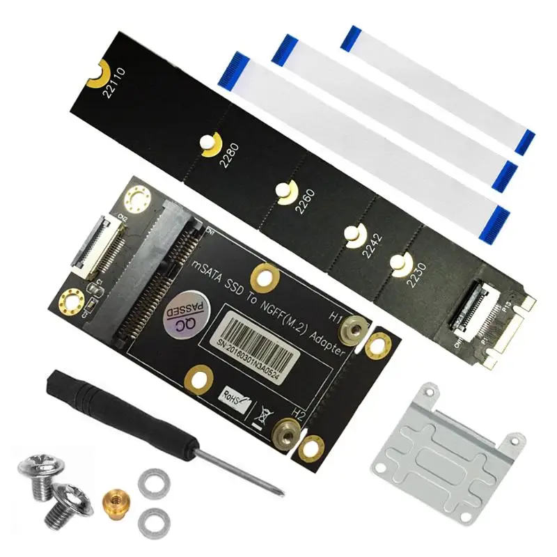

mSATA SSD to M.2 NGFF Key B Adapter Converter Card Kits with FFC Cable Metal Extender Bracket Screws Computer Connectors Kit