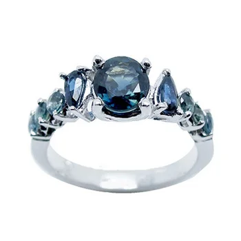 

2017 Qi Xuan_Fashion Jewelry_Dark Blue Stone Luxury Flower Rings_S925 Solid Sliver Fashion Rings_Manufacturer Directly Sale
