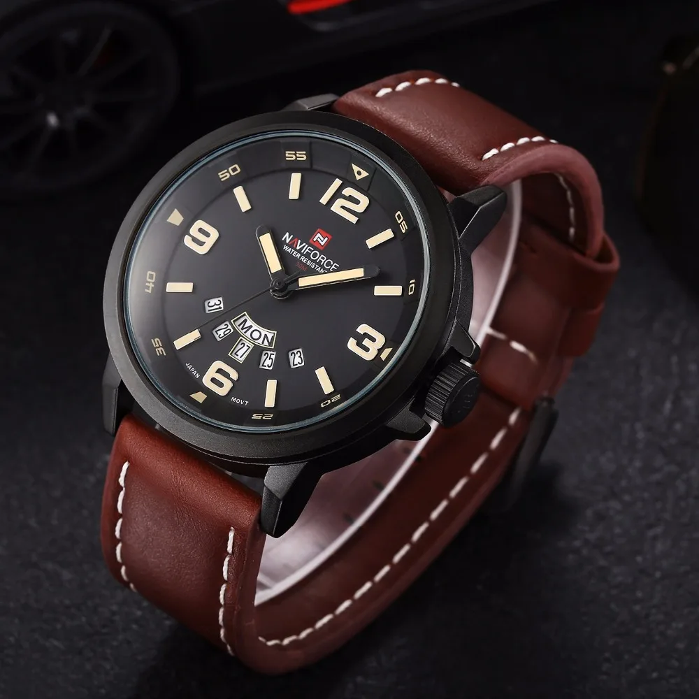 NAVIFORCE Reloj hombre 2016 бренд часы для мужчин Милитари кожаный ремешок для мужчин повседневное кварц-часы relogio masculino мужской армейские часы