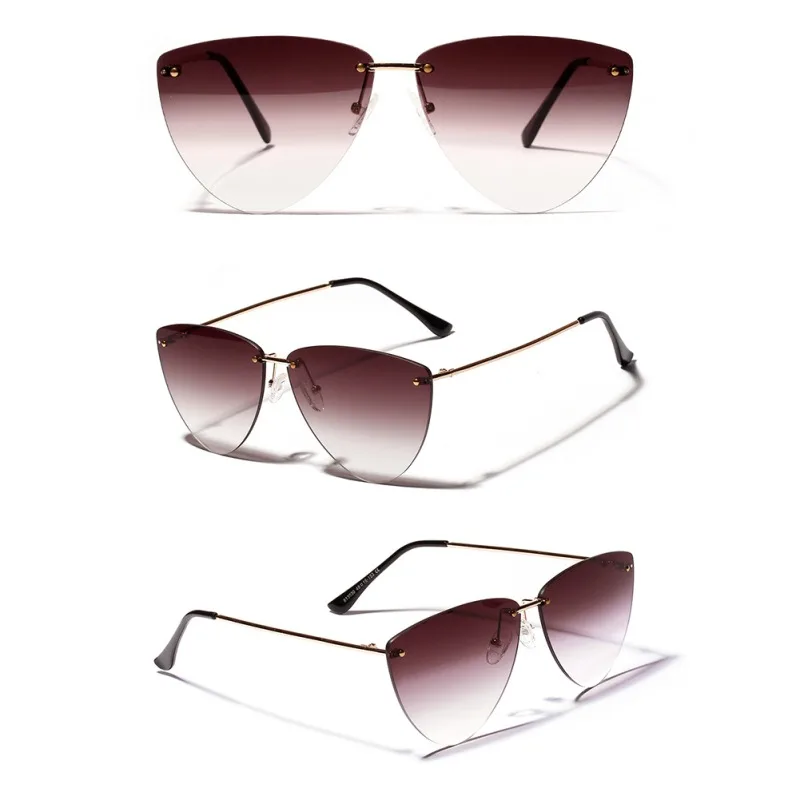 Gafas De Sol модные бескаркасные кошачий глаз бескаркасные Солнцезащитные очки женские прозрачные цветные линзы - Цвет линз: Коричневый