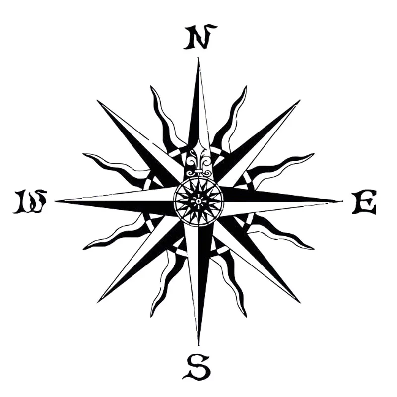 

20cm*20cm NSWE Rose Compass Fashion Vinyl Car-styling Decal Black/Silver Car Stickers S6-3526