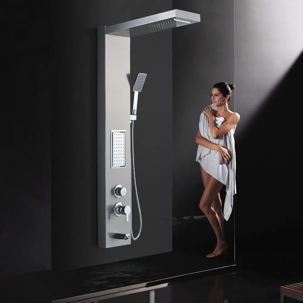 Luxury Shower Panel Spa Shower Tower Massage Body Jets Waterfall Rainfall Shower Stainless Steel