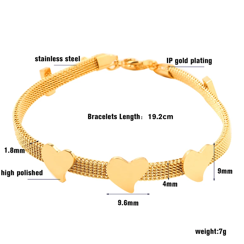 JOVO высокое качество сердце золотистого цвета Любовь Браслеты регулируемые звенья и цепи ювелирные изделия из нержавеющей стали женские браслеты и браслеты