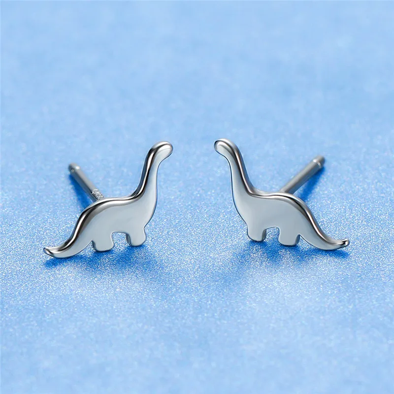 

Cute Female Small Dinosaur Earrings Fashion 100% Real 925 Sterling Silver Stud Earrings For Women Animal Jewelry