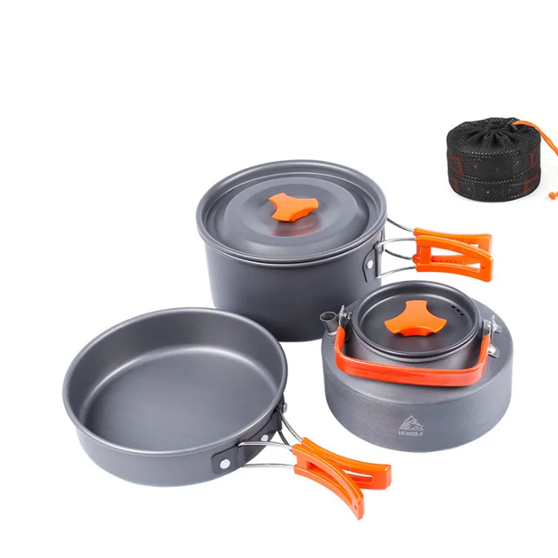 Juego de hervidor de olla de Camping portátil de aleación de aluminio vajilla exterior utensilios de cocina 3 unids/set tetera herramienta de cocina para pícnic barbacoa