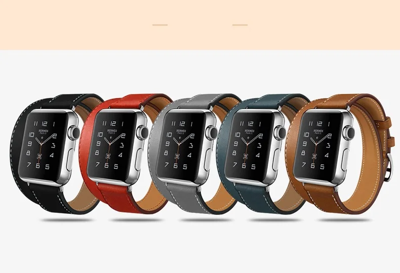 

GOOSUU 1:1 Original Luxury Double Tour Bracelet Leather Watchband Extra Long Genuine Leather Strap For Apple WatchBand 38mm 42mm