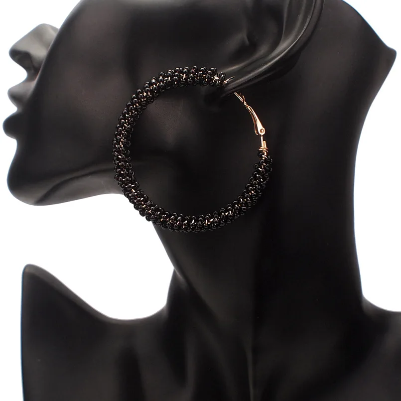MANILAI модные круглые бисерные серьги-кольца женские богемные акриловые бусы ручной работы массивные большие серьги ювелирные изделия подарок - Окраска металла: Black Earrings