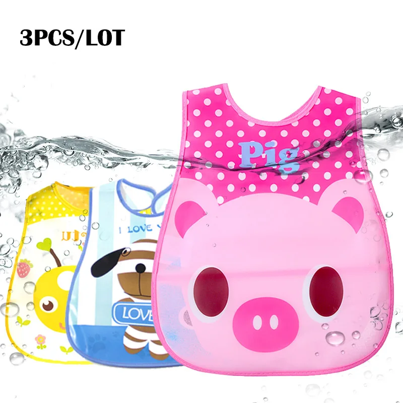 

Newly 3 PCS/LOT Baby Bibs EVA Waterproof Bib Infants Cartoon Pattern Burp Cloths For Children Self Feeding Care Apron baberos