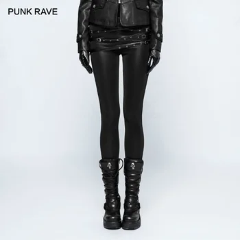 

PUNK RAVE Women's Punk Skinny Popular Decoration Black Leggings Fashion Pu Leather Loops Adjustable Removable Women Pants