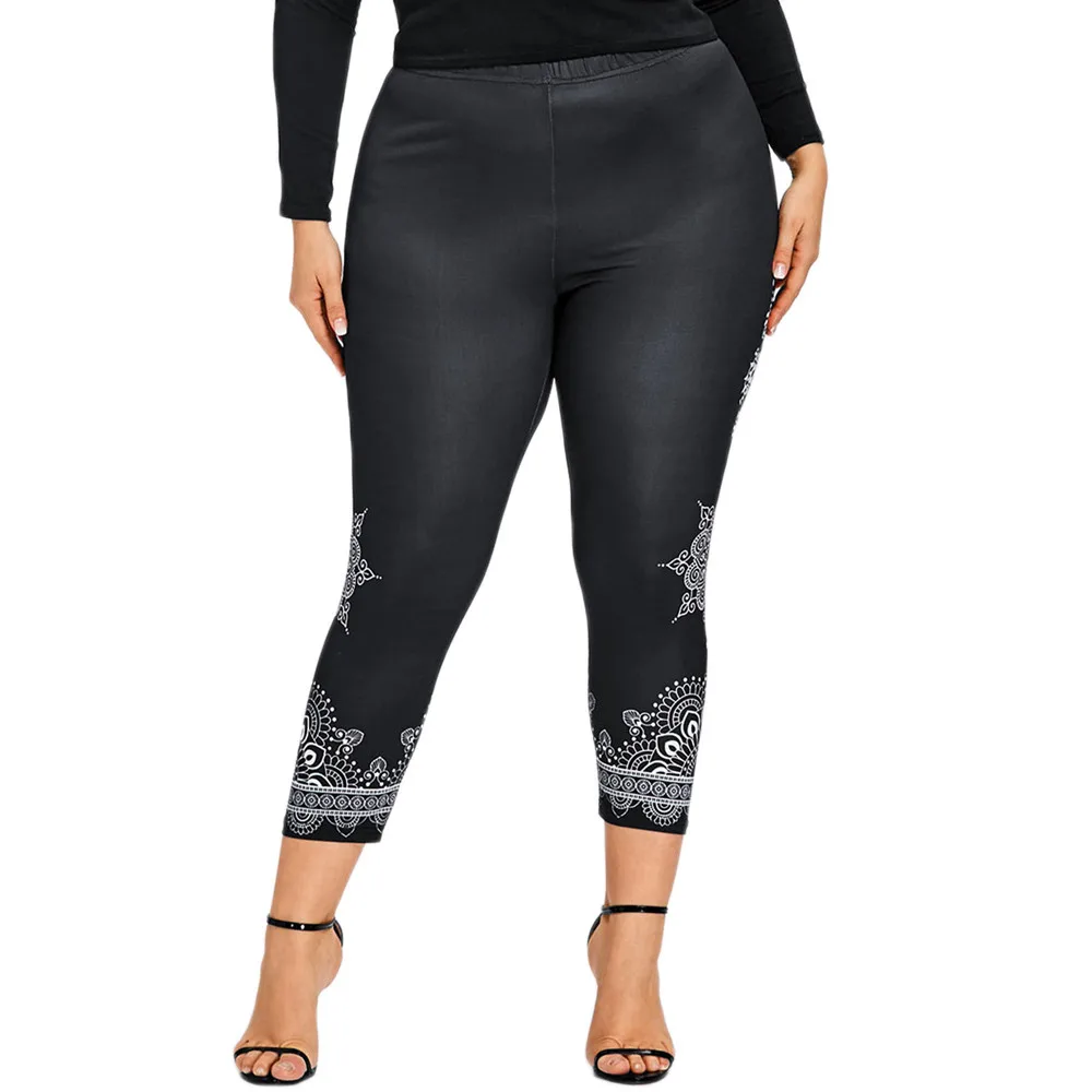 

Plus Size XL-5XL Women's Fashion Sport Print Workout Mid Waist Running Pants Ladies Black Fitness Elastic Leggings Trousers