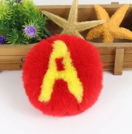 

10cm Colorful Patchwork B Letter A Fur Pom pom DIY Handmade Hair Ball Artificial Polyester Pompoms For Key Rings Bags Xmas Gift