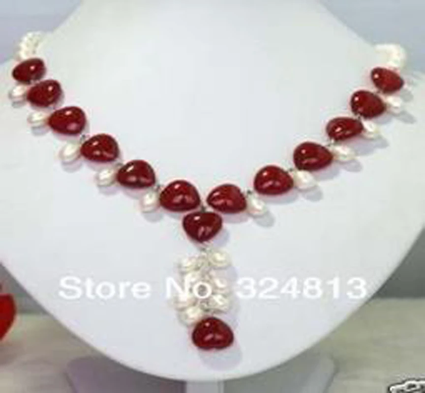 Новое Женское Настоящее Белое жемчужное и красное сердечко, любовь, Ожерелье Подвеска A154D