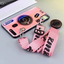 Fashion 3D Retro Camera Lanyard Protection Phone Case For Oneplus 5 5T 6 6T 7 Pro Electroplated Blue Light Camera Back Cover